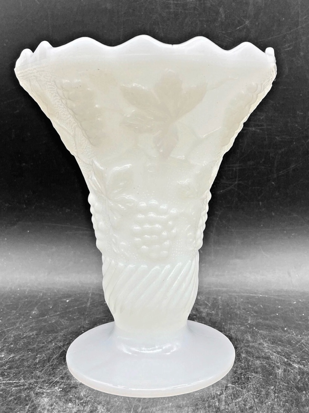 Anchor Hocking Milk Glass Pedestal Vase Vintage